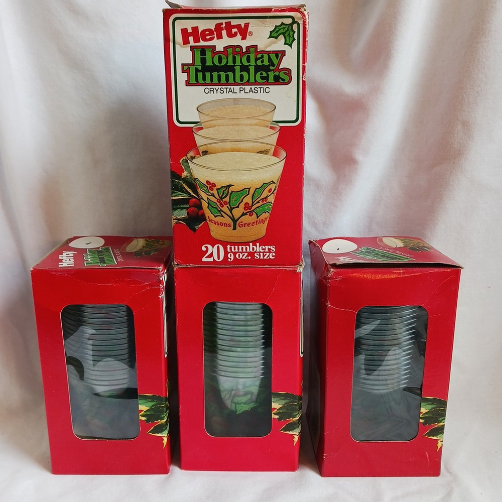 Hefty Crystal Plastic Holiday Tumblers 1980s Lot of Three